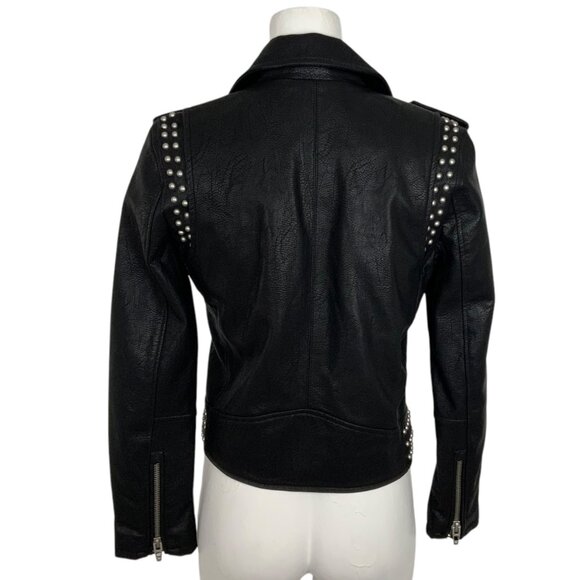 BlankNYC Faux Leather Biker Studded Jacket S Black Zipper Cuffs Zip Front Moto - Picture 2 of 13